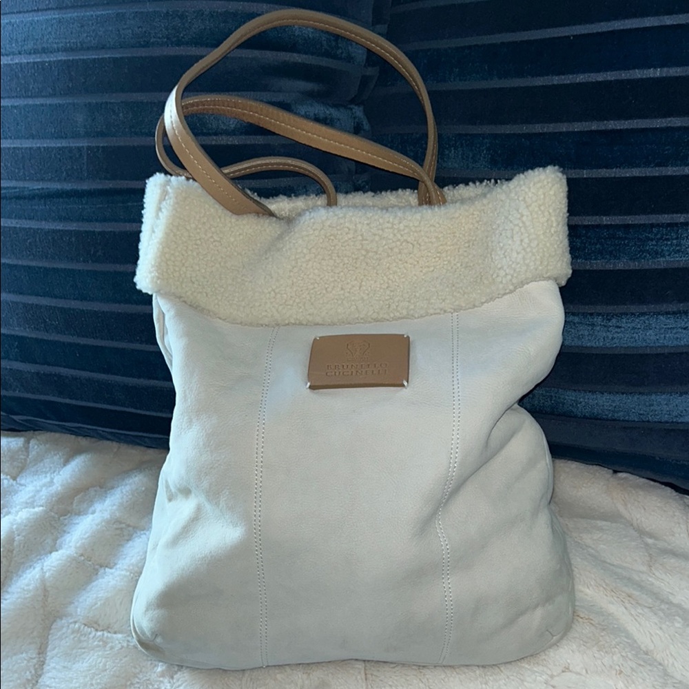 Brunello cucinelli yummy leather, and shearling tote